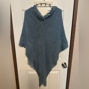 Chico's Blue Knit Poncho with Fringe
